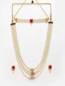 Anouk Gold-Plated Stone-Studded Beaded Temple Necklace Jewellery Set