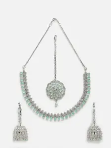 Anouk Silver-Plated AD-Studded Necklace & Earrings With Maang Tikka