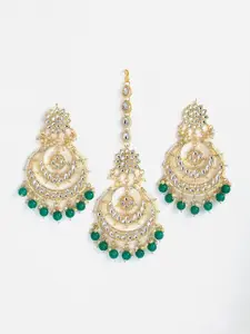 Anouk Gold-Plated Stone Studded Maang Tika & Earrings