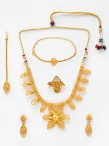 Anouk 24KT Gold-Plated Floral Rani Jewellery Set With Maang Tikka & Bracelet