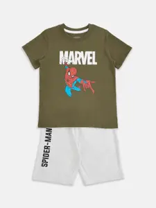 Pantaloons Junior Boys Spiderman Printed Pure Cotton T-shirt With Shorts