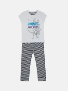 Pantaloons Junior Girls Elsa And Anna Printed Pure Cotton T-shirt with Trousers