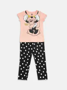 Pantaloons Junior Girls Minnie Mouse Printed Pure Cotton T-shirt With Trousers