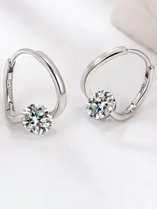 MYKI Silver-Plated Cubic Zirconia-Studded Triangular Studs Earrings