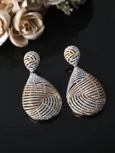 AURAA TRENDS Gold Plated American Diamond & Zircon Studded Drop Earrings