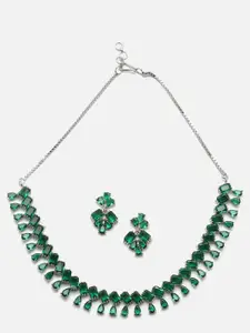 Anouk Rhodium-Plated AD-Studded Necklace & Earrings