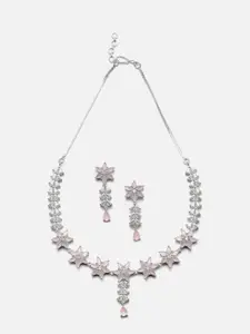 Anouk Rhodium-Plated AD-Studded Necklace & Earrings