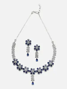 Anouk Rhodium-Plated American Diamond Studded Necklace & Earrings