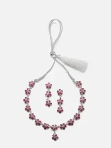 Anouk Oxidised Silver-Plated Flower Shaped AD-Studded Necklace & Earrings