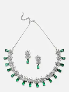 Anouk Rhodium-Plated American Diamond Studded Necklace & Earrings