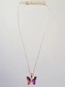 Pinapes Gold-Plated Crystal Butterfly Pendant With Chain