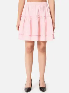 BAESD Abstract Printed Above Knee Length Tiered Skirt