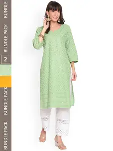 KALINI Pack Of 2 Chikankari Embroidered Sequined Cotton Kurta