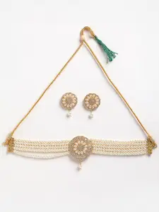 Anouk Gold-Plated Stone-Studded & Beaded Choker Necklace Jewellery Set