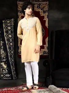 HOUSE OF KARI Ethnic Motifs Yoke Design Mandarin Collar Chikankari Pure Cotton Kurta