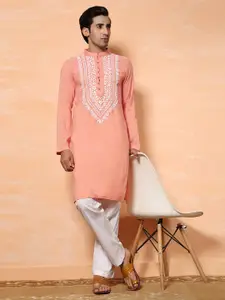 HOUSE OF KARI Mandarin Collar Chikankari Pure Cotton Kurta