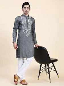 HOUSE OF KARI Mandarin Collar Chikankari Pure Cotton Kurta