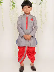 KID1 Boys Ethnic Motifs Embroidered Mandarin Collar Straight Kurta With Dhoti Pants