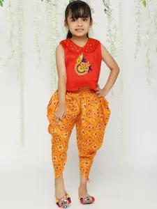 KID1 Girls Mirror Embroidered Work Top With Pattola Print Dhoti