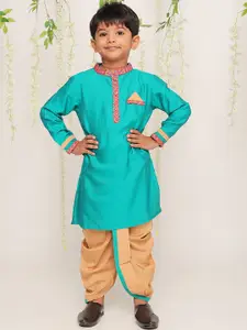 KID1 Boys Mandarin Collar Sequinned Straight Kurta With Dhoti Pants