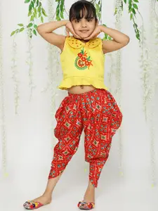 KID1 Girls Embellished Top With Pattola Print Dhoti