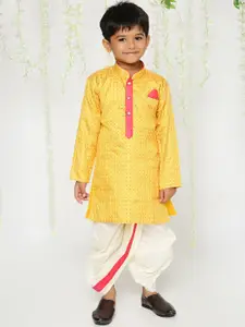 KID1 Boys Ethnic Motifs Embroidered Mandarin Collar Straight Kurta With Dhoti Pants