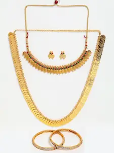 Anouk Gold-Plated Stone-Studded & Beaded Temple Jewellery Set With Bangles