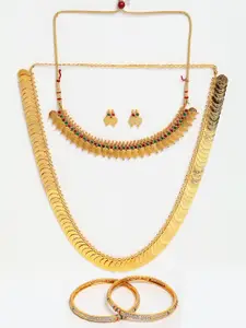 Anouk Gold-Plated Stone-Studded & Beaded Temple Jewellery Set With Bangles