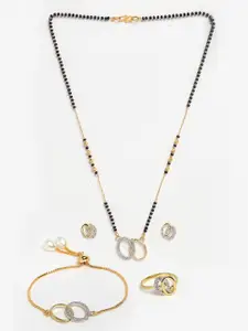 Anouk Gold-Plated Mangalsutra With Golden Chain Bracelet, Ring & Earrings