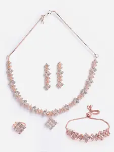 Anouk Rose Gold-Plated AD Studded Necklace & Earrings