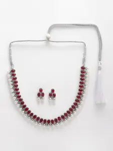 Anouk Oxidised Silver-Plated Kundan-Studded Necklace & Earrings