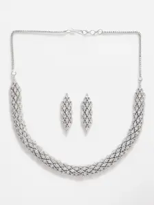 Anouk Silver-Plated AD Studded Necklace & Earrings