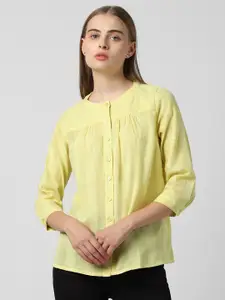 Van Heusen Woman Self Design Cuffed Sleeves Pure Cotton Shirt Style Top