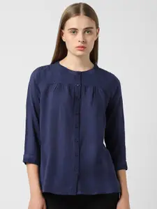 Van Heusen Woman Van Heusen Vertical Striped Mandarin Collar Bell Sleeves Pure Cotton Shirt Style Top