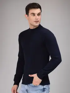 Style Quotient Men Navy Blue Solid Cotton Pullover Sweater