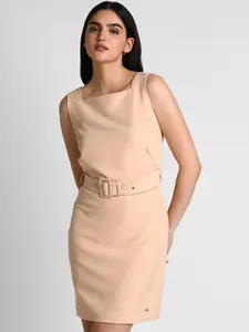 Allen Solly Woman Square Neck Sleeveless Belted Sheath Dress