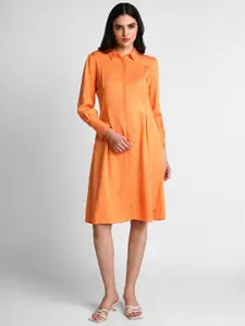 Allen Solly Woman Shirt Collar Cuffed Sleeve Gathered Cotton Shirt Dress