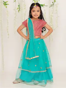 KID1 Girls Embroidered Sequinned Ready To Wear Lehenga & Blouse With Dupatta