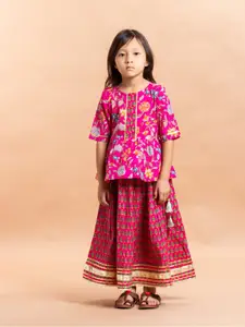 Sangria Girls Printed Pure Cotton Lehenga With Choli