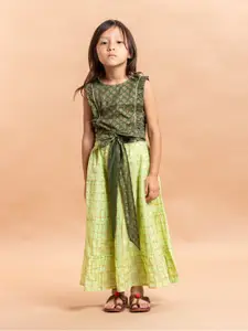 Sangria Girls Green Printed Pure Cotton Lehenga Choli