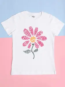 Hoop Girls Round Neck Typography Printed Cotton T-shirt