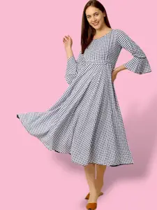 True Shape Checked Fit and Flare Pleated Maternity Dresses