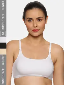 NOT YET by us Pack of 3 Medium Coverage Non Padded Cotton Workout Bra with All Day Comfort