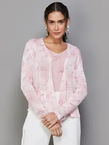 CODE by Lifestyle Women Pink & White Printed Shrug