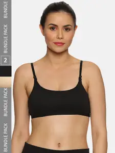 NOT YET by us Pack Of 2 Medium Coverage Non-Padded Sports Bra MY-180-BR565-BLKSKN-30