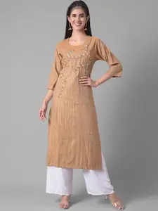 Dollar Missy Floral Embroidered Beads and Sequined Round Neck Straight Kurta