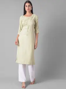 Dollar Missy Floral Embroidered Beads and Stones Round Neck Straight Kurta