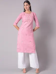 Dollar Missy Floral Embroidered Sequined Round Neck Straight Kurta