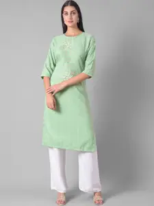 Dollar Missy Floral Embroidered Round Neck Cotton Regular Kurta