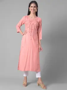 Dollar Missy Floral Embroidered Beads and stones detail Round Neck Straight Kurta